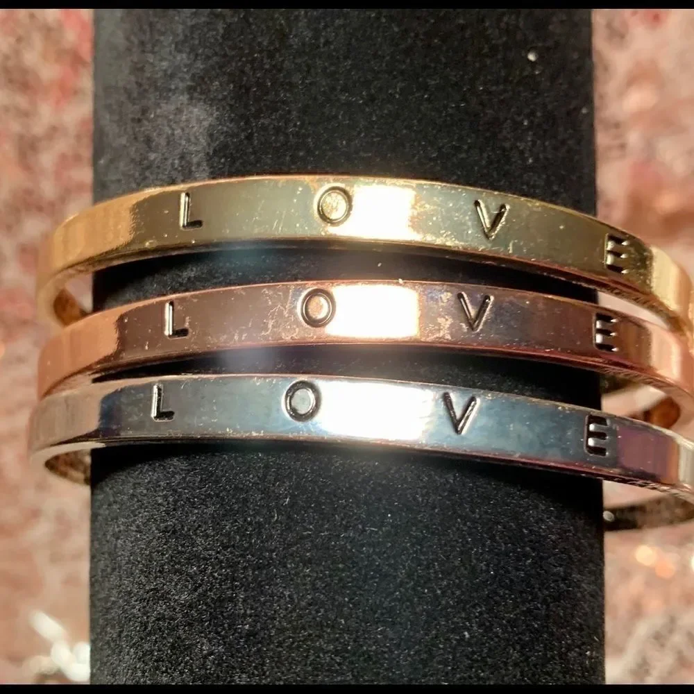 Trilogy of Love Letter Cuff Bangle Bracelets